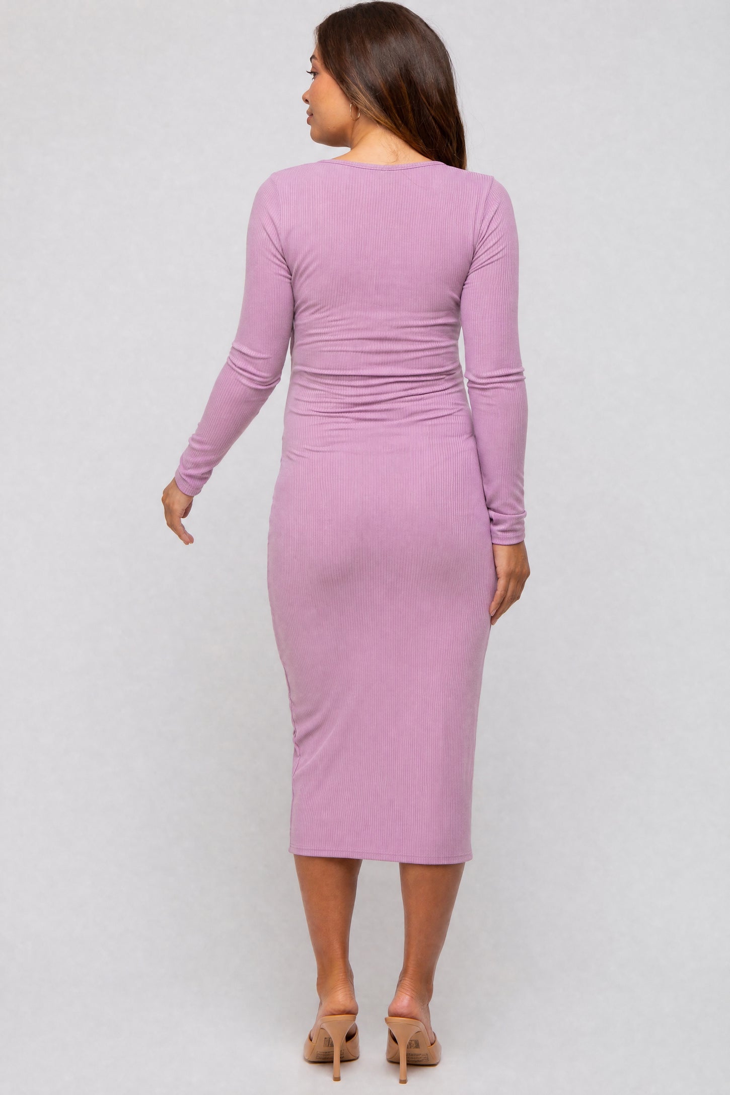 Plum Ribbed Long Sleeve Maternity Wrap Dress