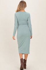 Sage Ribbed Long Sleeve Maternity Wrap Dress