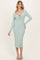 Sage Ribbed Long Sleeve Squareneck Fitted Midi Dress