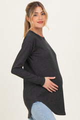 Charcoal Long Sleeve Round Hem Textured Maternity Top