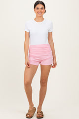 Light Pink Ruched Side Maternity Lounge Shorts