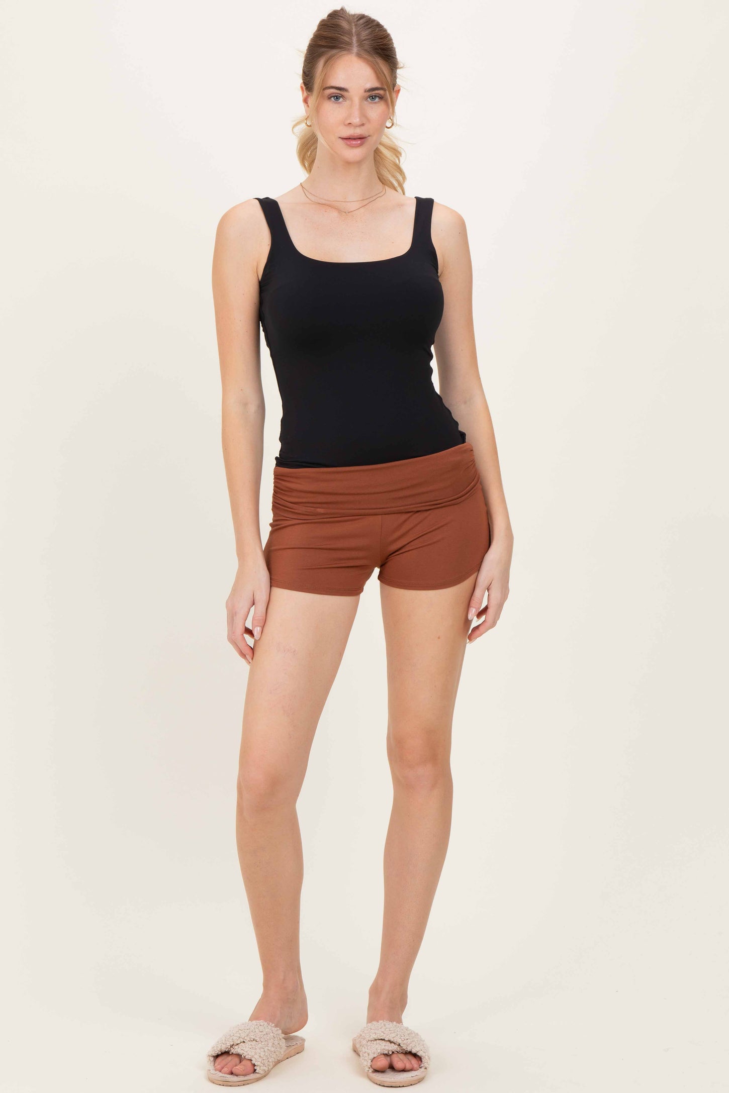 Mocha Ruched Side Maternity Lounge Shorts