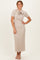 Oatmeal Ribbed Knit Tie Neck Midi Dress