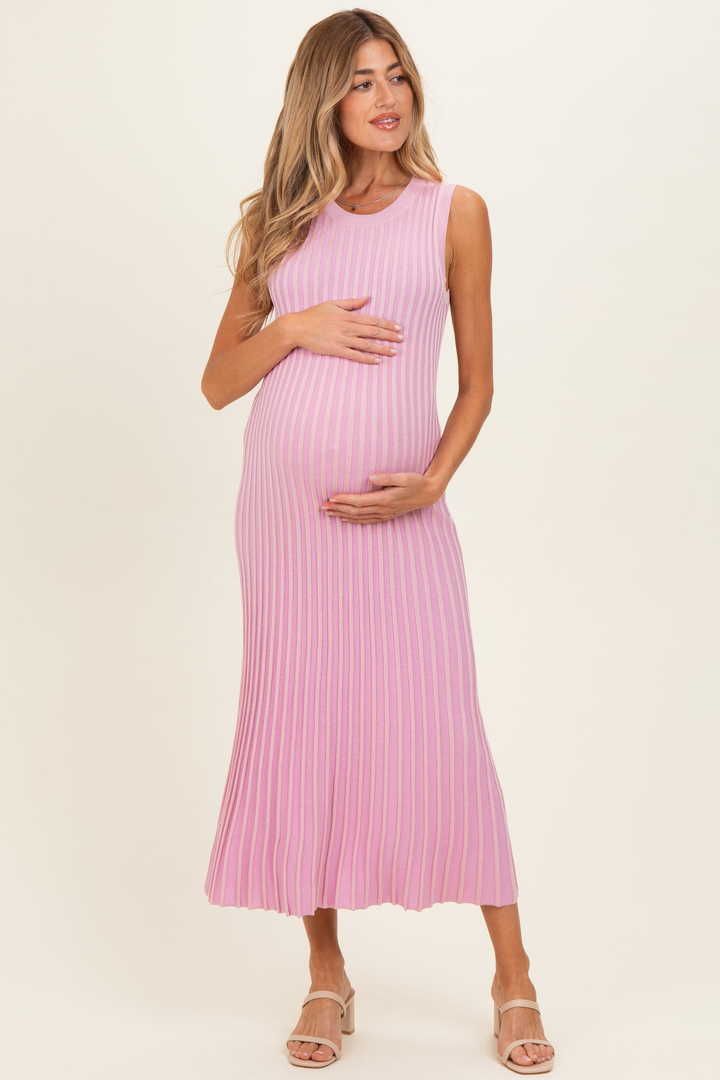 Pink Ribbed Knit Sleeveless Maternity Maxi Dress – PinkBlush