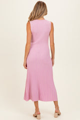 Pink Ribbed Knit Sleeveless Maternity Maxi Dress