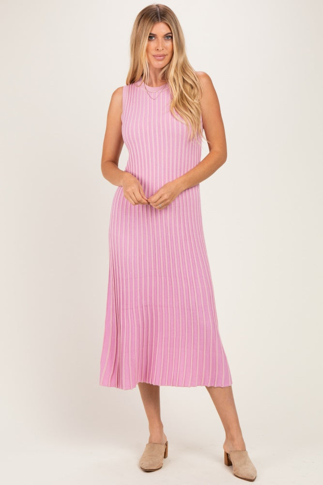 Pink Ribbed Knit Sleeveless Maternity Maxi Dress