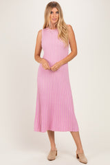 Pink Ribbed Knit Sleeveless Maternity Maxi Dress