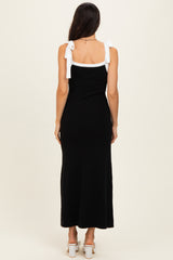 Black Knit Contrast Shoulder Tie Dress