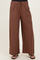Brown Pinstripe Drawstring Maternity Linen Pants
