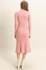 Pink Striped Knit Midi Flare Dress
