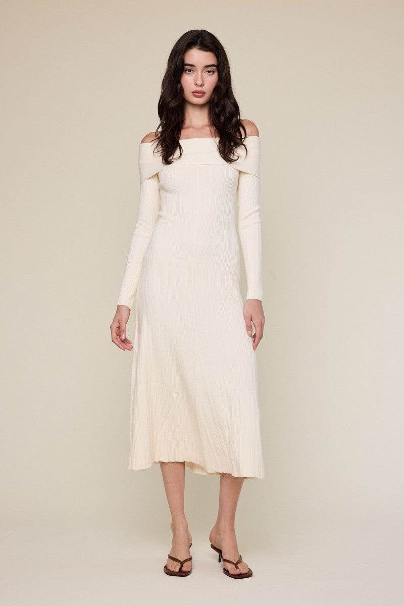 Ivory Off Shoulder Maternity Midi Sweater Dress – PinkBlush