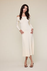 Ivory Off Shoulder Midi Sweater Dress