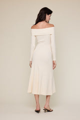 Ivory Off Shoulder Midi Sweater Dress