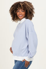Light Blue Striped Mock Neck Maternity Sweatshirt