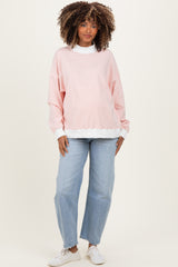 Peach Striped Mock Neck Maternity Sweatshirt