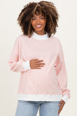 Peach Striped Mock Neck Maternity Sweatshirt