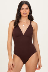 Brown O-Ring Strappy Back Maternity Swimsuit