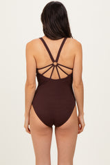 Brown O-Ring Strappy Back Swimsuit