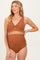Rust Ribbed Twist Front Cutout Two Piece Maternity Swimsuit