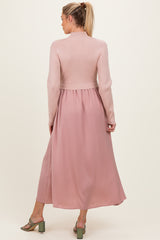 Mauve Knit Contrast Top Satin Maternity Midi Dress