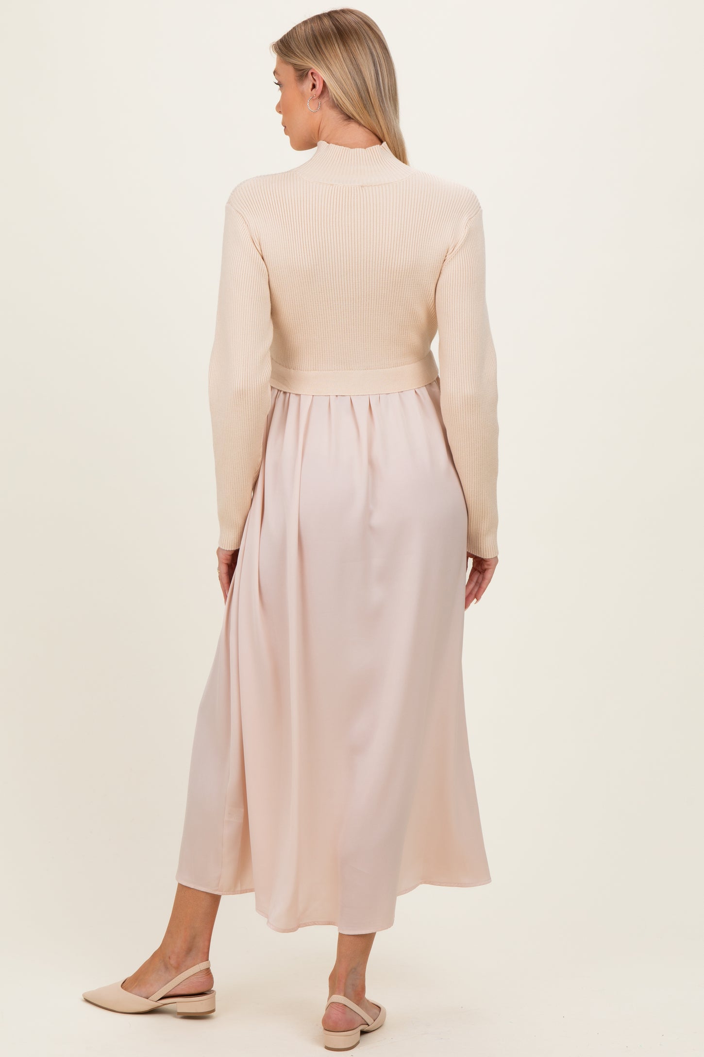 Light Beige Knit Contrast Top Satin Maternity Midi Dress – PinkBlush