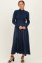 Navy Knit Contrast Top Satin Midi Dress