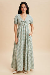 Mint Smocked Gingham Maternity Maxi Dress