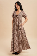 Mocha Smocked Gingham Maxi Dress