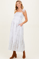 Charcoal Tie Dye Printed Maternity Maxi Dress