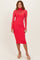 Coral Red Mesh Overlay Fitted Midi Dress
