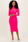 Fuchsia Mesh Overlay Fitted Midi Dress