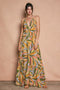 Multicolor Print Halter Cutout Tie Back Maxi Dress