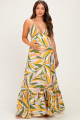 Multicolor Print Halter Cutout Tie Back Maternity Maxi Dress
