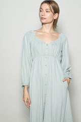 Sage Off Shoulder Button Accent Maxi Dress