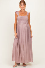 Mauve Cinched Smocked Bust Sleeveless Maternity Maxi Dress