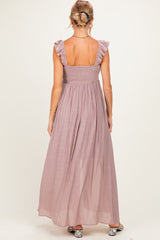 Mauve Cinched Smocked Bust Sleeveless Maternity Maxi Dress