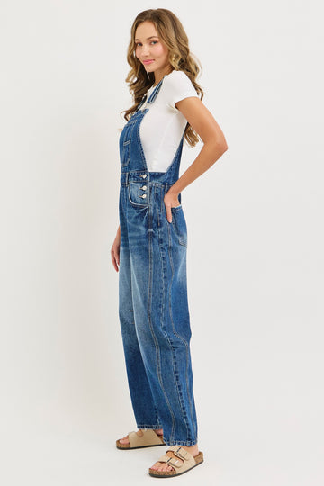 Blue Barrel Leg Denim Overalls