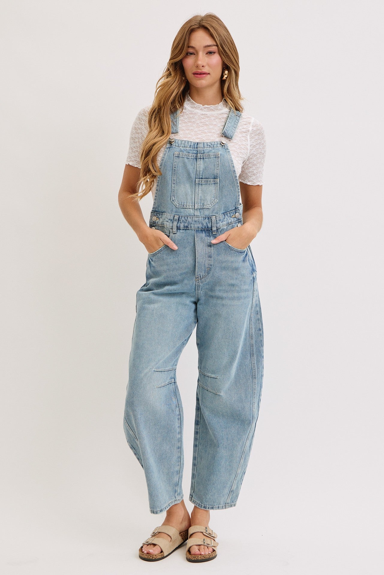 Light Blue Barrel Leg Denim Overalls