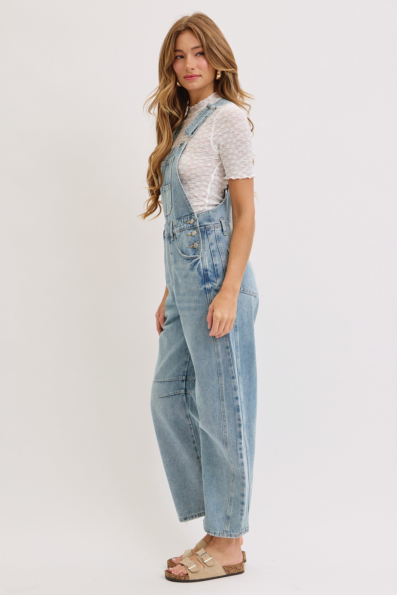 Light Blue Barrel Leg Denim Overalls