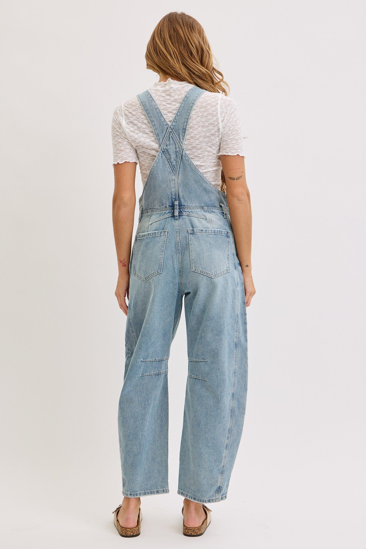 Light Blue Barrel Leg Denim Overalls