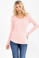 Light Pink Pointelle Knit Maternity Henley Top