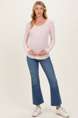 Light Pink Pointelle Knit Maternity Henley Top
