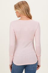 Light Pink Pointelle Knit Maternity Henley Top