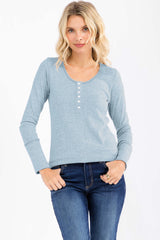Light Blue Pointelle Knit Maternity Henley Top