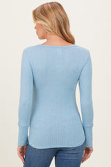 Light Blue Pointelle Knit Maternity Henley Top