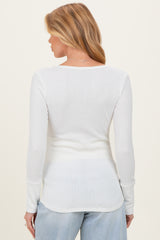 White Pointelle Knit Maternity Henley Top