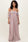 Taupe Floral Lace Off Shoulder Ruffle Sleeve Maxi Dress