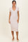 Ivory/ Light Pink Striped Short Sleeve Collared V-Neck Fitted Midi Dress
