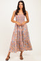 Mauve/ Blue Vintage Floral Sleeveless Tiered Maxi Dress
