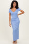 Blue Basic Ribbed Side Slit Midi Dress